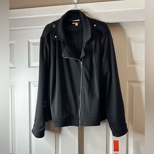 EVRI Black Women's Moto Jacket NWTS SZ 4X front zip silver tone accents